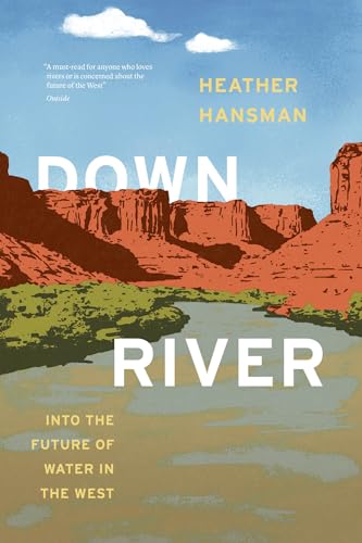 Book cover with red rock canyons, a river, and large white text.