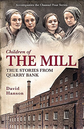 Book cover showing four young women in historical clothing above a large brick mill.