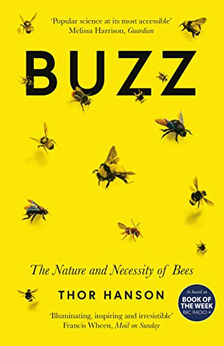 Yellow book cover with large black text "BUZZ" and numerous bee illustrations.