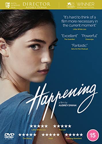 DVD cover for "Happening" featuring a close-up of a woman’s face.