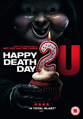 DVD cover for "Happy Death Day 2u" featuring a creepy baby doll face.