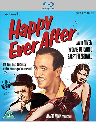 Blu-ray cover for Happy Ever After featuring David Niven, Yvonne De Carlo, and Barry Fitzgerald.