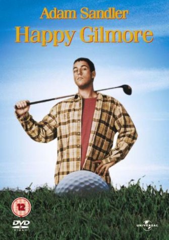 Adam Sandler as Happy Gilmore on a golf course, DVD cover.