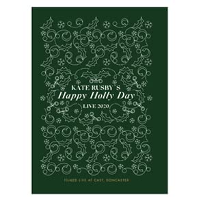 DVD cover for "Happy Holly Day Live" with holly and swirl designs.