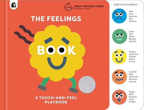 Red children’s book cover with colorful faces depicting different emotions.