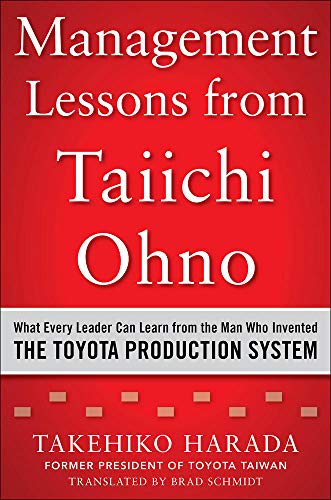 Red book cover with white text: "Management Lessons from Taiichi Ohno.
