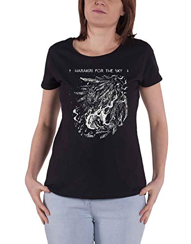 Black women's t-shirt featuring a white graphic of a winged creature and band text.