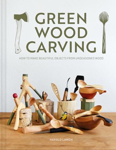 Book cover titled Green Wood Carving showing various hand-carved wooden spoons and bowls.