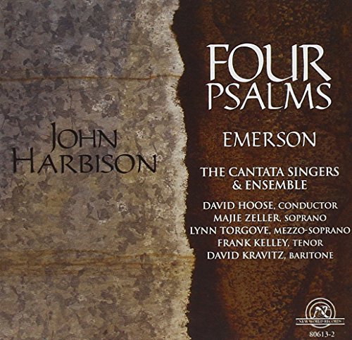 CD cover for "Four Psalms" by John Harbison, featuring text and a textured background.