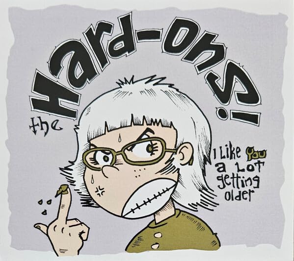 Cartoon face with glasses giving the middle finger, vinyl record artwork.