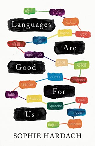 Book cover with watercolor illustrations of words in various languages.