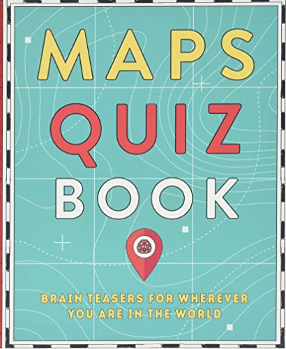 Book cover with yellow text reading "Maps Quiz Book" and a red map pin.