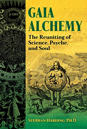 Book cover: "Gaia Alchemy" with a figure holding a world inside a sphere.