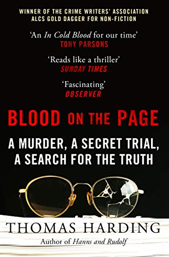 Book cover: "Blood on the Page" with broken glasses and text.