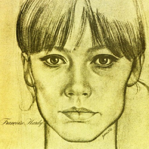 Pencil portrait of Françoise Hardy on a yellowed background.