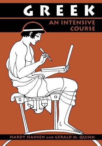 Book cover: "Greek: An Intensive Course" with ancient Greek scholar illustration.