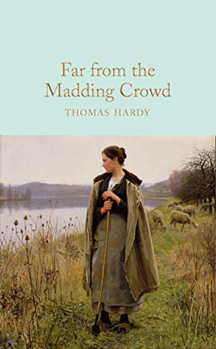 Book cover of Far from the Madding Crowd showing a shepherdess with sheep.