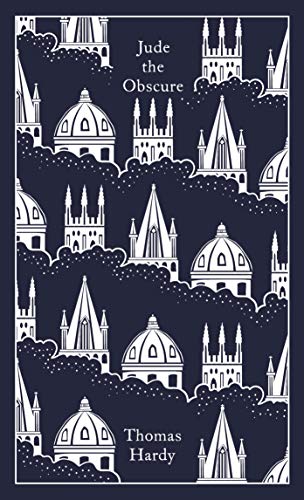 Dark blue book cover with white architectural pattern, "Jude the Obscure.