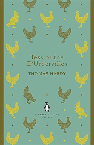 Book cover with teal background, yellow and green chickens, and title "Tess of the D'Urbervilles".