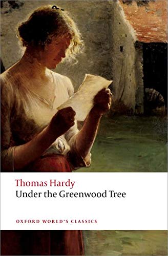 Book cover: woman reading, titled "Under the Greenwood Tree" by Thomas Hardy.