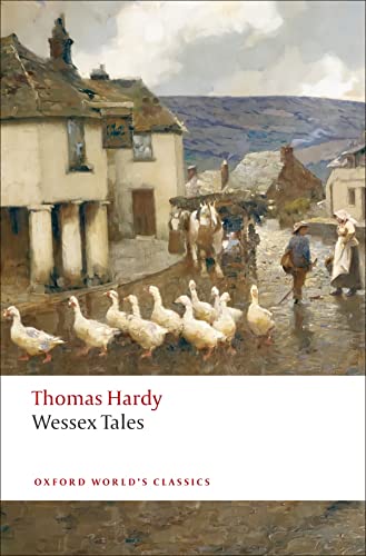 Book cover featuring a painting of geese and people in a village street.