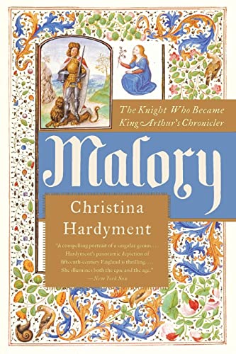 Book cover: “Malory” by Christina Hardyment, with medieval illuminated border.