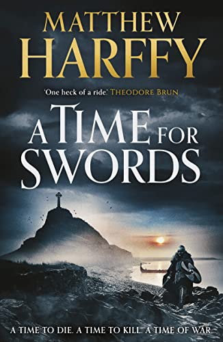 Book cover: stormy landscape, lone figure, and title “A Time for Swords”.
