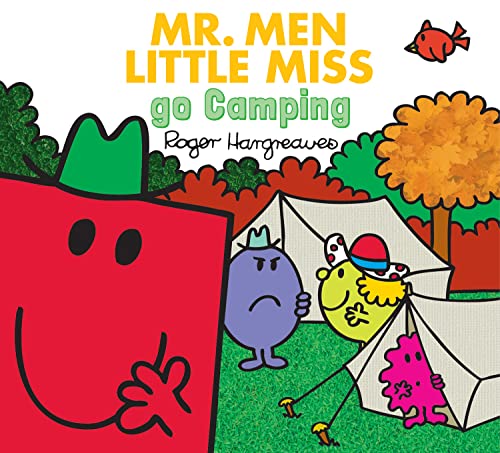 Children's book cover showing Mr. Men characters camping with tents and trees.
