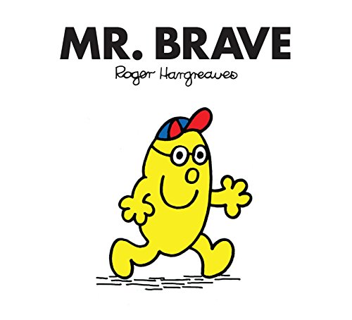 Yellow Mr. Men character, Mr. Brave, wearing a red cap and glasses.