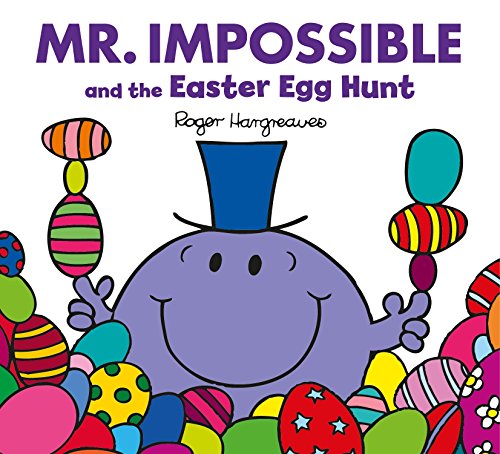 Mr. Impossible balancing colorful Easter eggs on his head and hands.