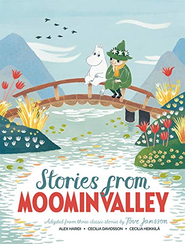 Book cover: Moomintroll and Snufkin on a bridge over water.