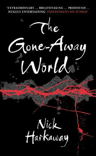 Book cover: "The Gone-Away World" by Nick Harkaway, black background with red accents.