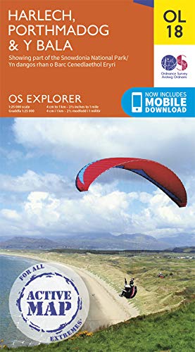 Ordnance Survey map of Harlech, Porthmadog & Y Bala with paraglider image.