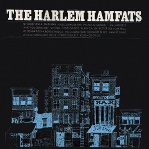 CD cover with blue-toned illustration of buildings and a bar.