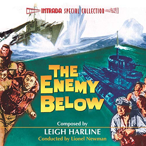 CD cover for "The Enemy Below" film score with submarine and sailors.