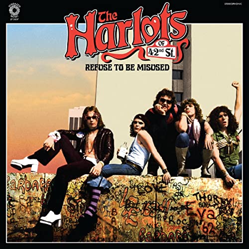 Album cover for "Harlots of 42nd St." featuring a rock band.