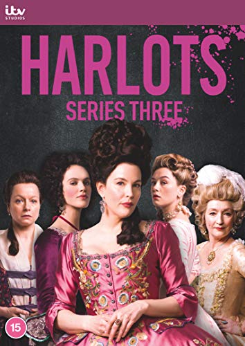 "Harlots: Series 3" DVD cover featuring five women in 18th-century dresses against a dark background.