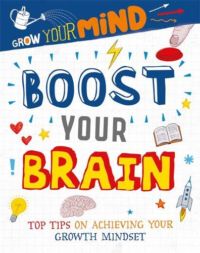 Book cover with colorful text, illustrations of a brain, rocket, and lightbulb.