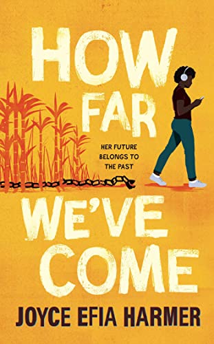Book cover: woman walking amidst bamboo and broken chains, orange background.