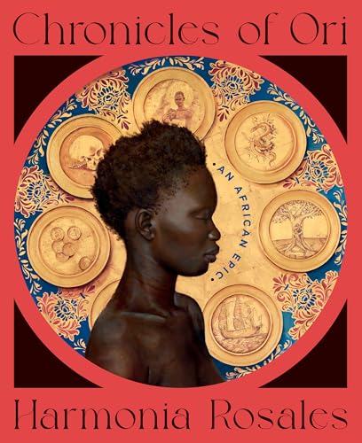 A profile portrait of a Black woman surrounded by circular illustrations on a red background.