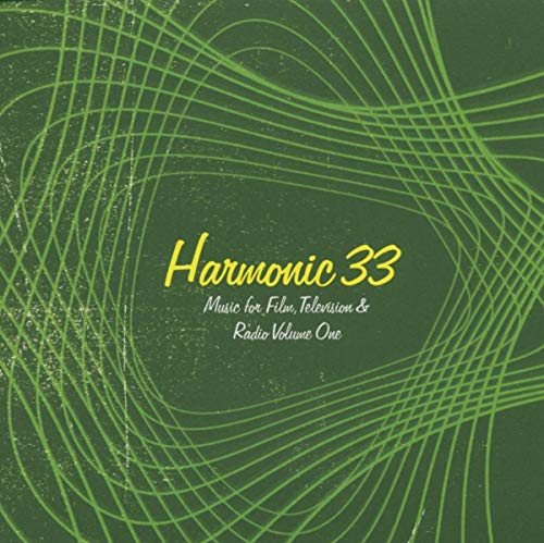 Album cover with green background, abstract lime green lines, and yellow text Harmonic 33.