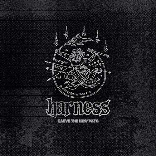 Black album cover with white symbolic illustration and band name "Harness".