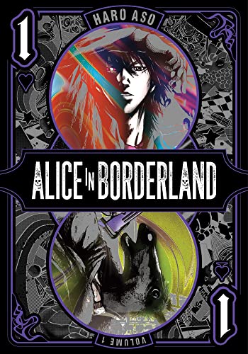Manga cover featuring a character and a horse within circular frames on black background.