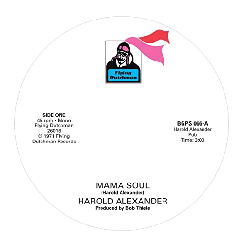 White vinyl record label with black text, a pirate logo, and pink banner.