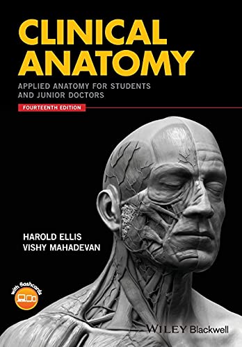 Book cover for Clinical Anatomy featuring a grayscale anatomical model of a human head.