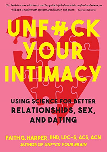 Book cover with red heart and bold yellow text: "Unfuck Your Intimacy.