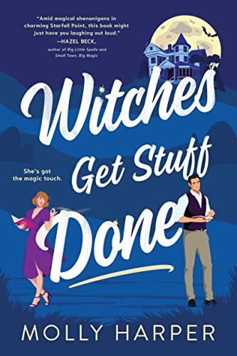 Book cover: "Witches Get Stuff Done" with a haunted house and figures.