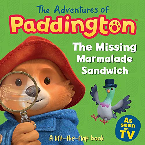 Paddington Bear with a magnifying glass and a blue bird, lift-the-flap book.