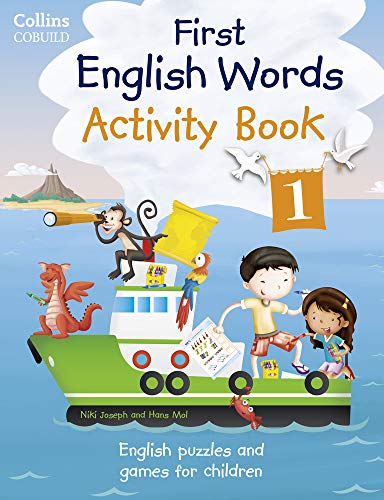Children’s activity book cover with colorful illustrations of animals and a boat.