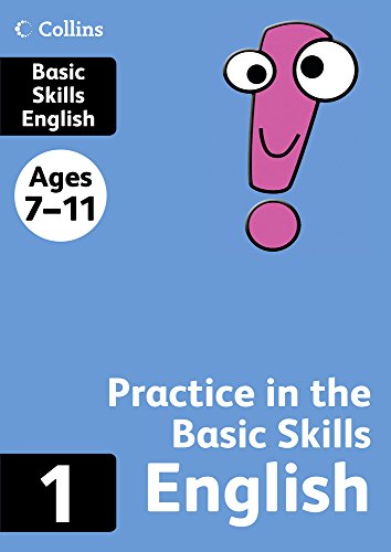 Blue book cover with cartoon exclamation point and text “Practice in the Basic Skills.”